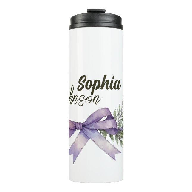 Termo Floral Personalizado Moderno Blanco y Morado (Anverso)