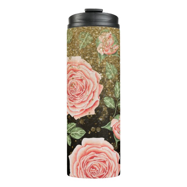 Termo *~* Floral Purpurina Rubor Pink ROSES Gold (Anverso)