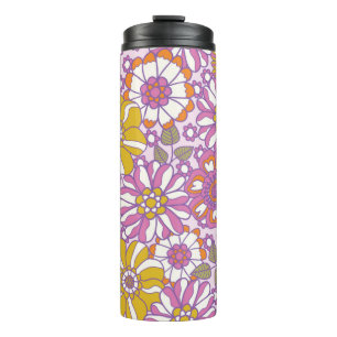 Termo Floral retro de los años 60. Patrón de ilustracion