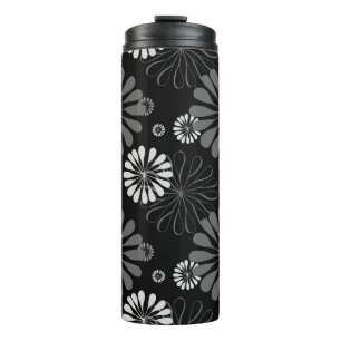 Termo Floral Retro en Blanco y Negro