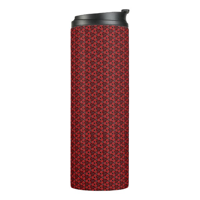 Termo Floral rojo y negro muestra el Tumbler térmico (Rotado hacia la izquierda)
