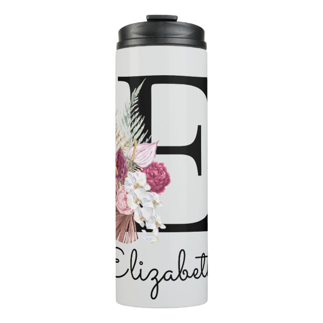 Termo Floral rosa E inicial moderna (Anverso)