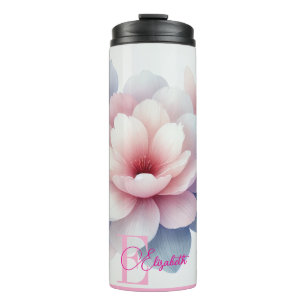 Termo Floral rosa pastel romántico personalizada