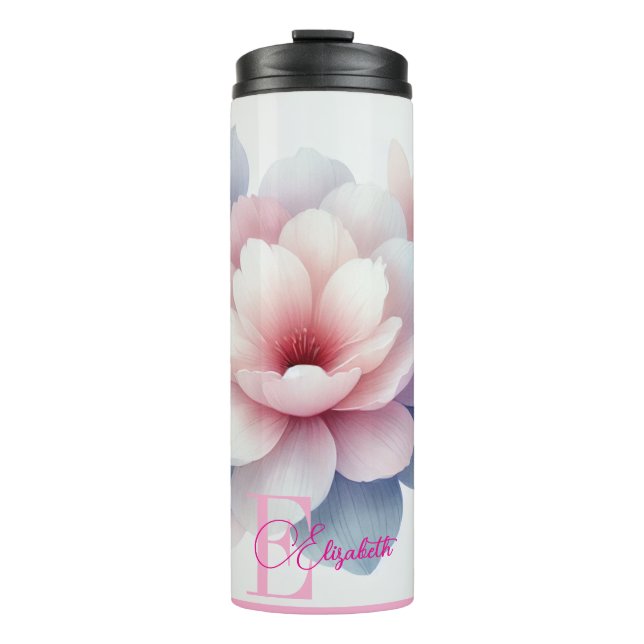 Termo Floral rosa pastel romántico personalizada (Anverso)