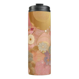 Termo Floral rosa y dorada