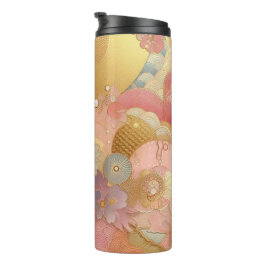 Termo Floral rosa y dorada