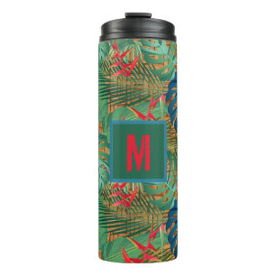 Termo Floral tropical monogramada en impresión de mimbr
