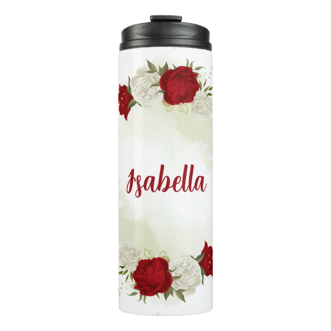 Termo Floral verde blanco rojizo  (Anverso)