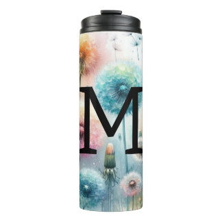 Termo Floral watercolor monogram pink blue dandelions