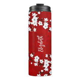 Termo Floral White Cherry Blossom Monograma Su Nombre