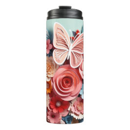 Termo Floral y mariposa - Azul - Tumblador térmico delga