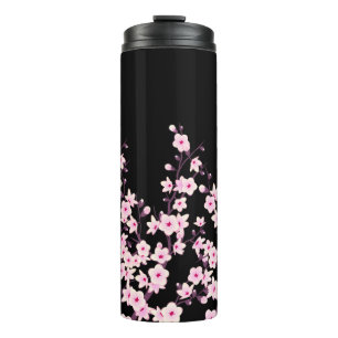Termo Florales Flores de Cerezo Rosadas Negras