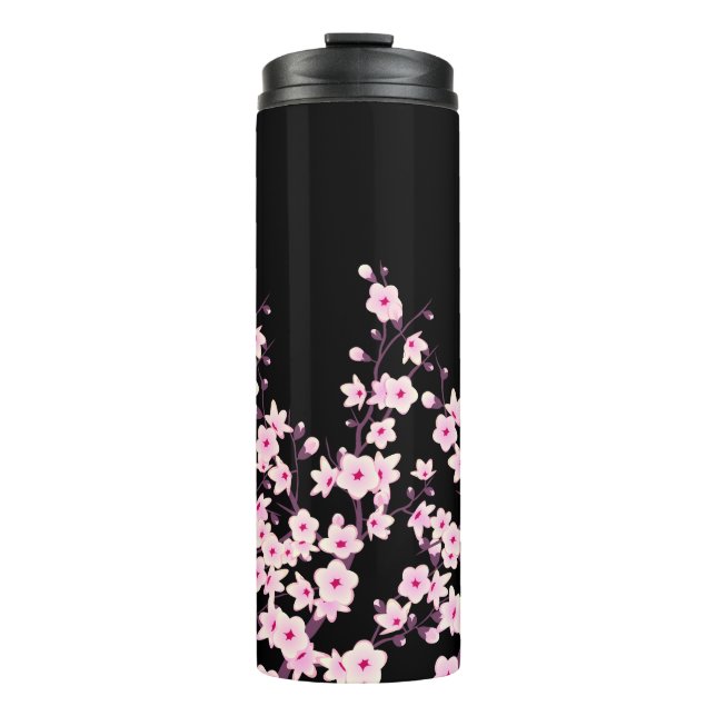 Termo Florales Flores de Cerezo Rosadas Negras (Anverso)
