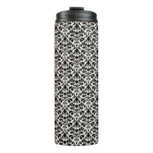Termo Florecer Patrón de Damasco Rpt Negro sobre Crema
