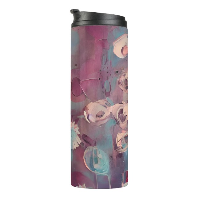 Termo Flores abstractas rosadas y azules silenciadas (Rotado hacia la derecha)