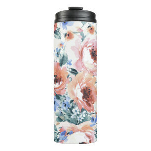 Termo Flores acuarelas, ilustracion sin costura.