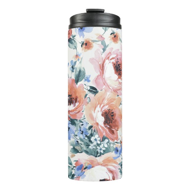 Termo Flores acuarelas, ilustracion sin costura. (Anverso)