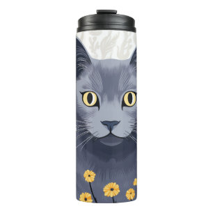 Termo Flores amarillas de gato azul ruso