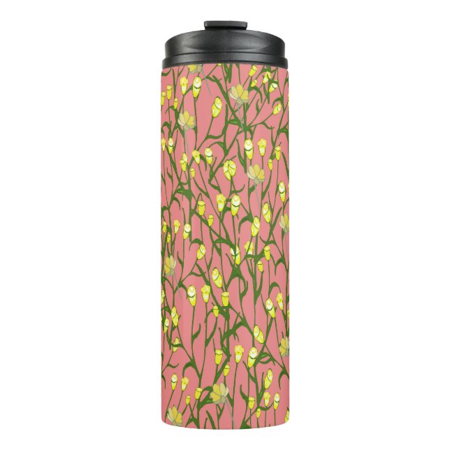 Termo Flores Amarillas Vintage De Fondo Rosa (Anverso)