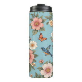 Termo Flores Aves Y Mariposas