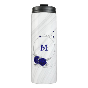 Termo flores azul real hojas de plata mármol