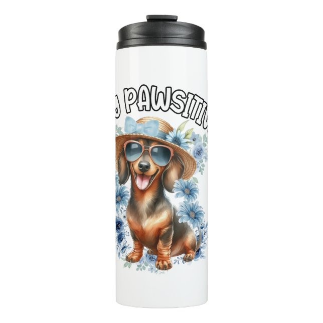 Termo Flores azules de perro de Dachshund (Anverso)