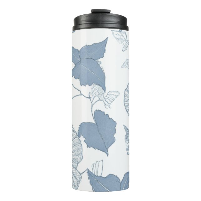 Termo Flores azules japonesas de fondo blanco (Anverso)
