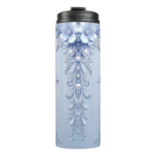 Termo Flores Azules Ornamentadas con Perlas