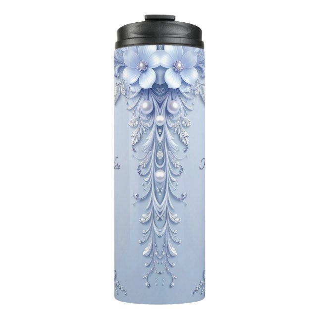 Termo Flores Azules Ornamentadas con Perlas (Anverso)
