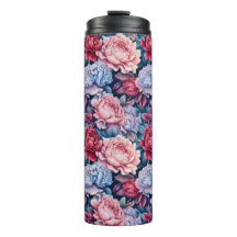 Flores azules y rosas