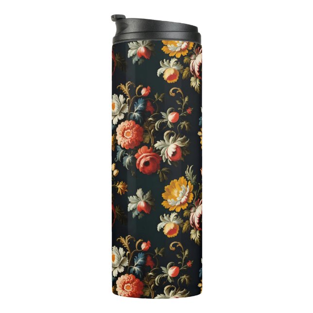 Termo Flores barrocas ornamentadas sobre fondo negro (Rotado hacia la derecha)
