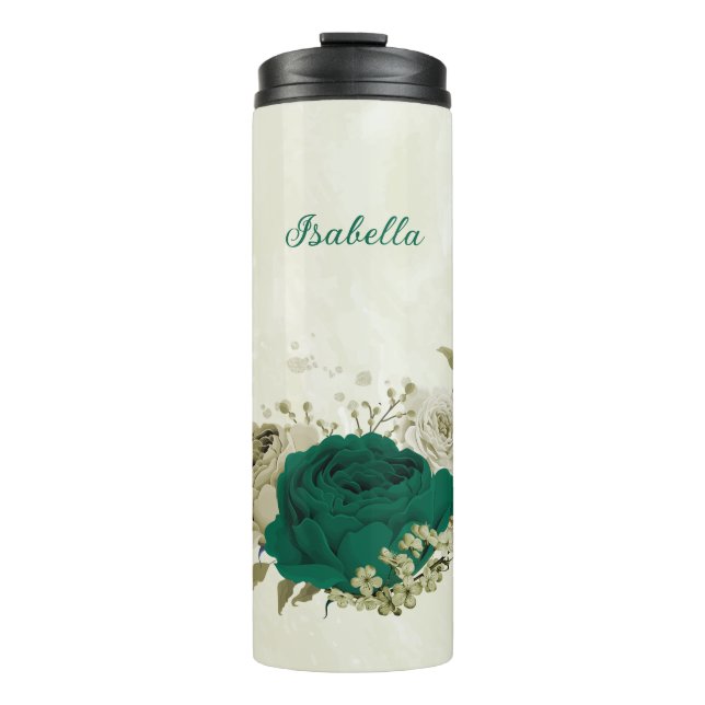Termo flores beige verde esmeralda boda  (Anverso)