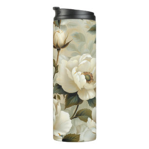 Termo Flores blancas en un fondo crema.