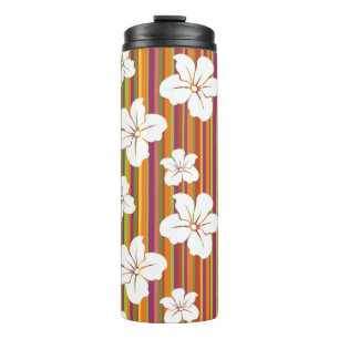 Termo Flores blancas en un fondo rayado