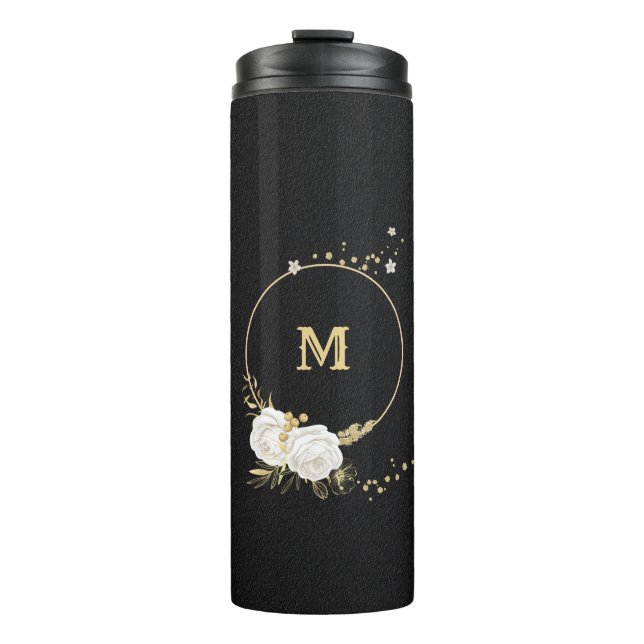 Termo flores blancas hojas doradas negras (Anverso)