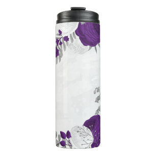 Termo flores blancas moradas botánico plata