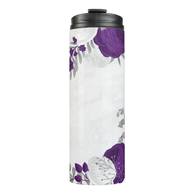 Termo flores blancas moradas botánico plata (Anverso)