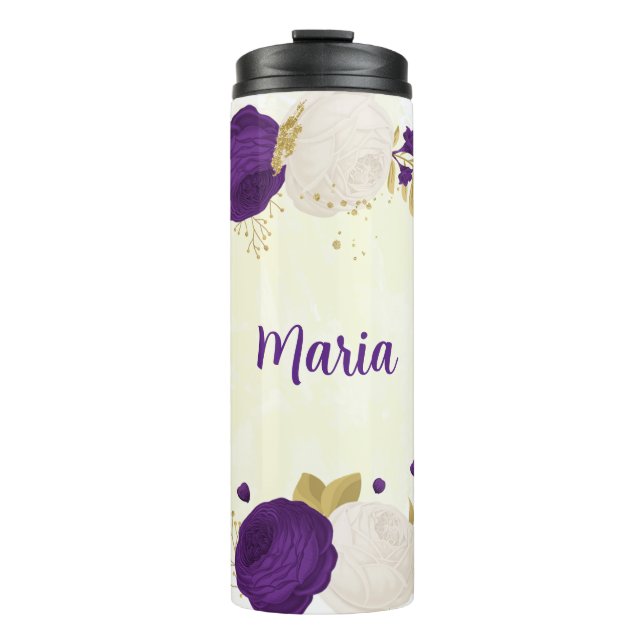 Termo flores blancas moradas botánico real oro (Anverso)