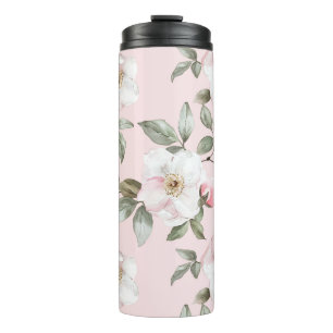 Termo Flores Blancas Rosadas Bonitas  