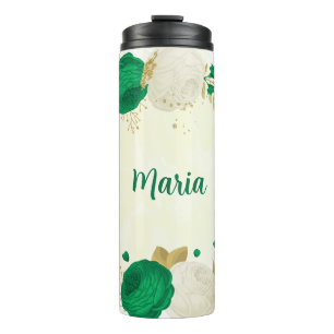 Termo flores blancas verdes oro botánico