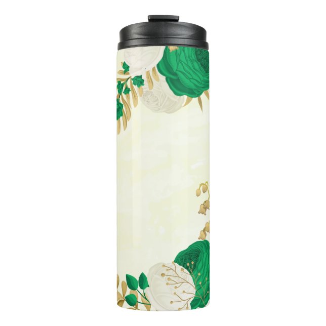 Termo flores blancas verdes oro botánico (Anverso)