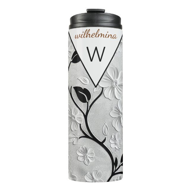 Termo Flores blancas y negras personalizadas (Anverso)