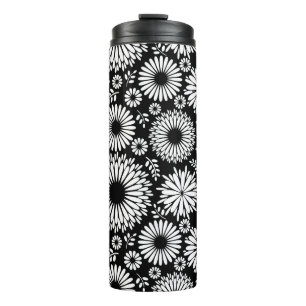 Termo Flores Boho Patrón floral vectorial negro y blanco