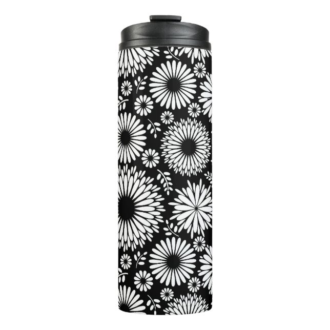 Termo Flores Boho Patrón floral vectorial negro y blanco (Anverso)
