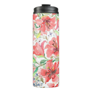 Termo Flores botánicas con pájaro. Muelle salvaje l