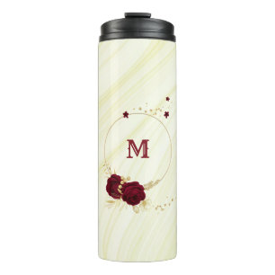 Termo flores burdeos hojas de oro de mármol