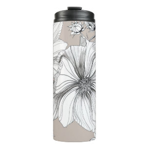 Termo Flores Cosmos: Patrón de dibujo botánico.