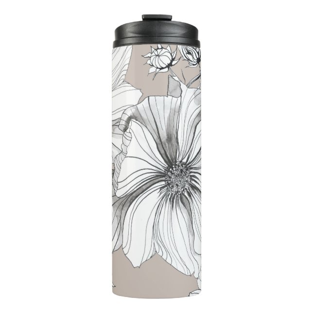 Termo Flores Cosmos: Patrón de dibujo botánico. (Anverso)