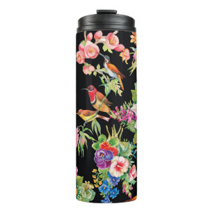 Termo Flores de aves silvestres: Vintage negro