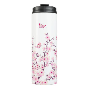 Termo Flores de cerezo mariposas rosa blanco
